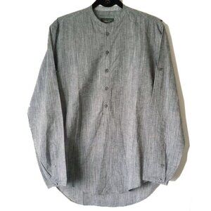 NWOT Zara Man Cotton Linen Slim Fit Button-Up Shirt M Roll-Up Sleeves Gray